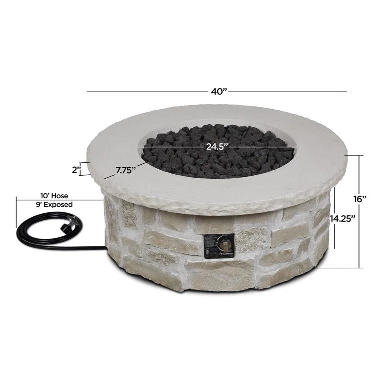 Real Flame Scottsdale 40" Round Stone Propane Fire Pit Table By Real Flame
