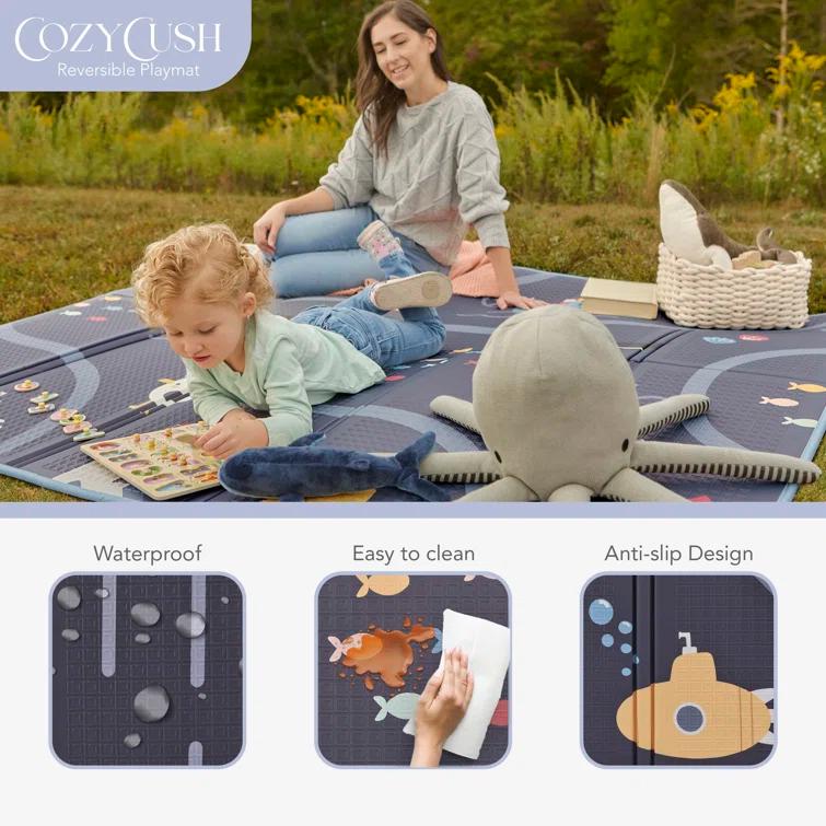 Evolur Cozycush Reversible Non-toxic Baby Kids Playmat|| Foldable Large Thick Foam Crawling Playmats For Toddlers|waterproof Portable Playmat For Babies | Yoga/picnic/game Mat|indoor/outdoor