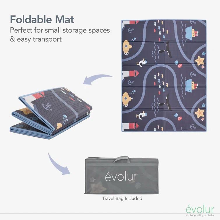 Evolur Cozycush Reversible Non-toxic Baby Kids Playmat|| Foldable Large Thick Foam Crawling Playmats For Toddlers|waterproof Portable Playmat For Babies | Yoga/picnic/game Mat|indoor/outdoor