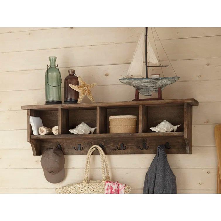 Alaterre Modesto 48" Reclaimed Wood Entryway Wall Coat Hooks with Storage Cubbies