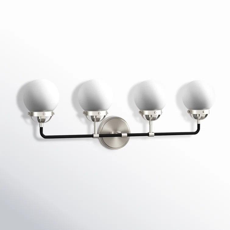 Midnight Black and Brushed Nickel 4-Light Vanity with Etched Glass