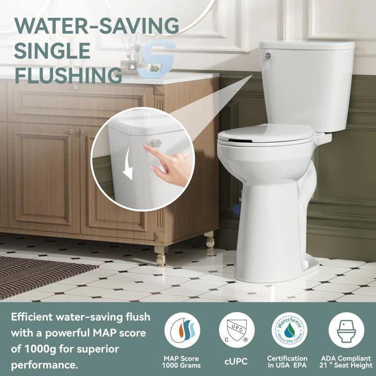 Traditional 21-inch Height Extra Tall Toilet for Bathrooms, Elongated Toilet Seat