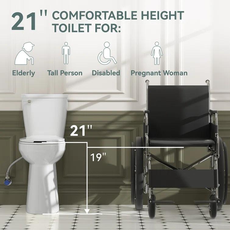 Traditional 21-inch Height Extra Tall Toilet for Bathrooms, Elongated Toilet Seat