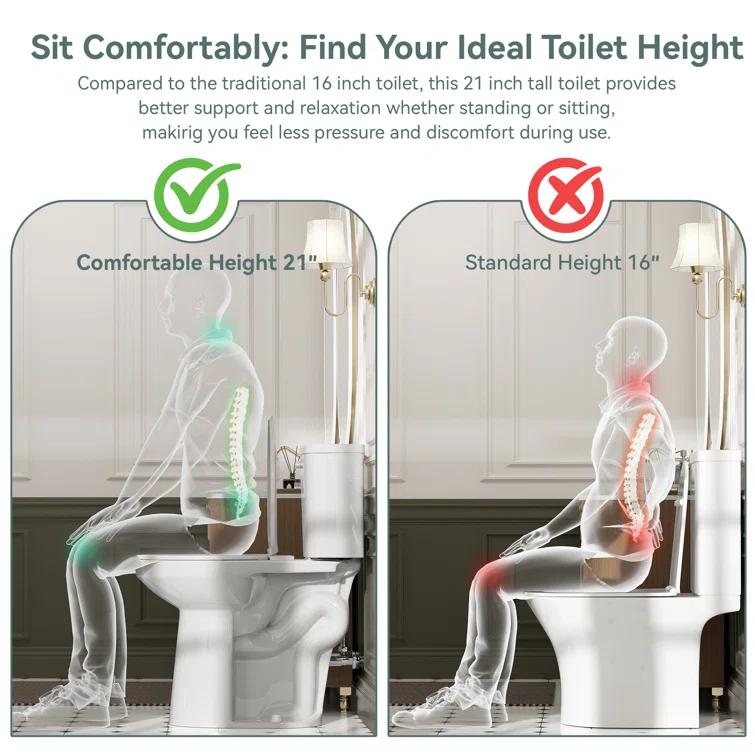 Traditional 21-inch Height Extra Tall Toilet for Bathrooms, Elongated Toilet Seat