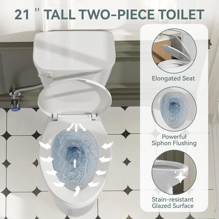 Traditional 21-inch Height Extra Tall Toilet for Bathrooms, Elongated Toilet Seat