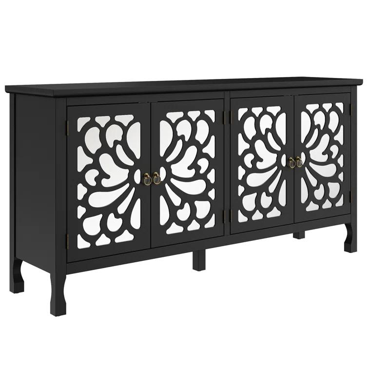 63" Carved Buffet Cabinet With Mirrored Door