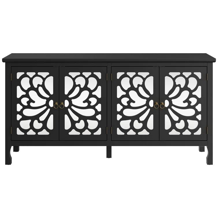 63" Carved Buffet Cabinet With Mirrored Door