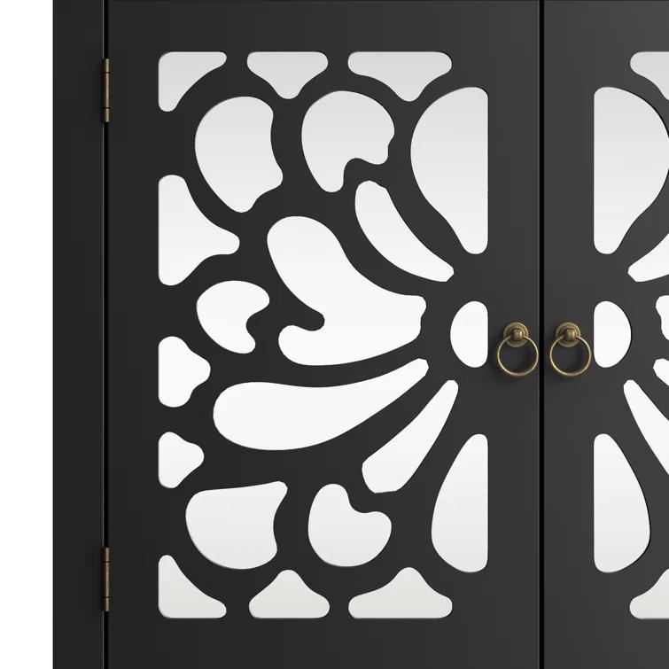 63" Carved Buffet Cabinet With Mirrored Door