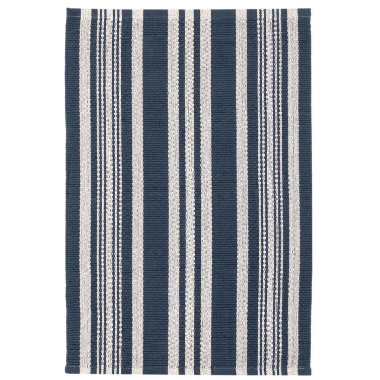 Irving Stripe Navy Handwoven Cotton Rug