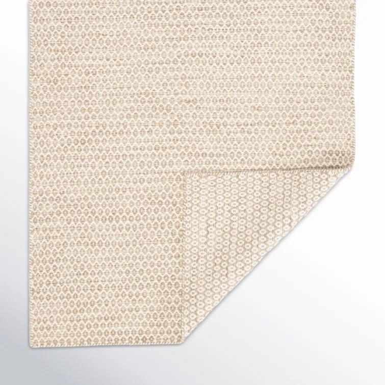 Midford Geometric Hand-Woven Flatweave Wool Beige Area Rug