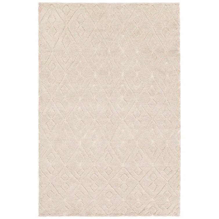 Ivory Geometric Hand-Knotted Wool 5' x 7' Rug
