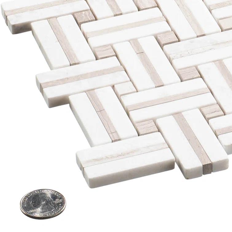 Fabrique 1-in. x 2-in. Basketweave Marble Look Polished Natural Stone Wall & Floor Mosaic Tile