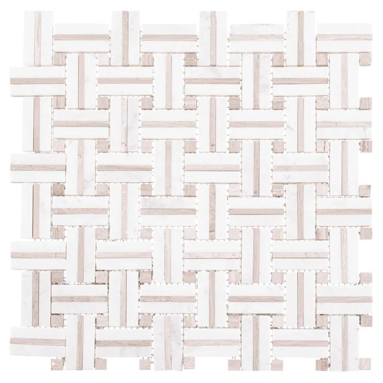 Fabrique 1-in. x 2-in. Basketweave Marble Look Polished Natural Stone Wall & Floor Mosaic Tile