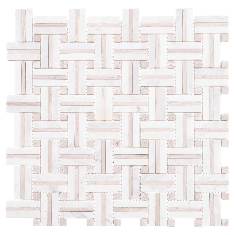 Fabrique 1-in. x 2-in. Basketweave Marble Look Polished Natural Stone Wall & Floor Mosaic Tile