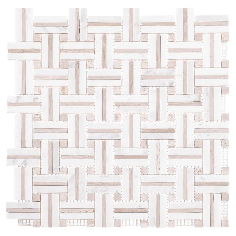 Fabrique 1-in. x 2-in. Basketweave Marble Look Polished Natural Stone Wall & Floor Mosaic Tile