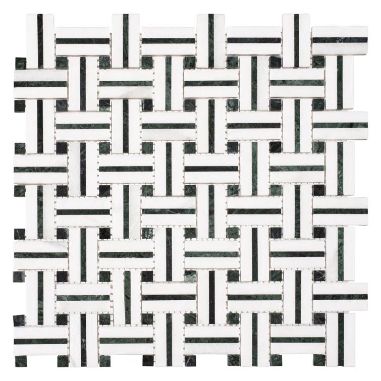 Fabrique 1-in. x 2-in. Basketweave Marble Look Polished Natural Stone Wall & Floor Mosaic Tile