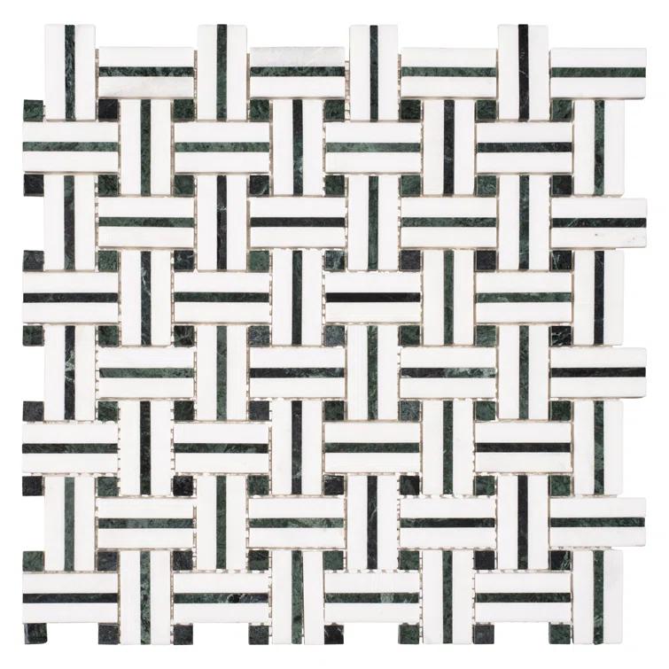 Fabrique 1-in. x 2-in. Basketweave Marble Look Polished Natural Stone Wall & Floor Mosaic Tile