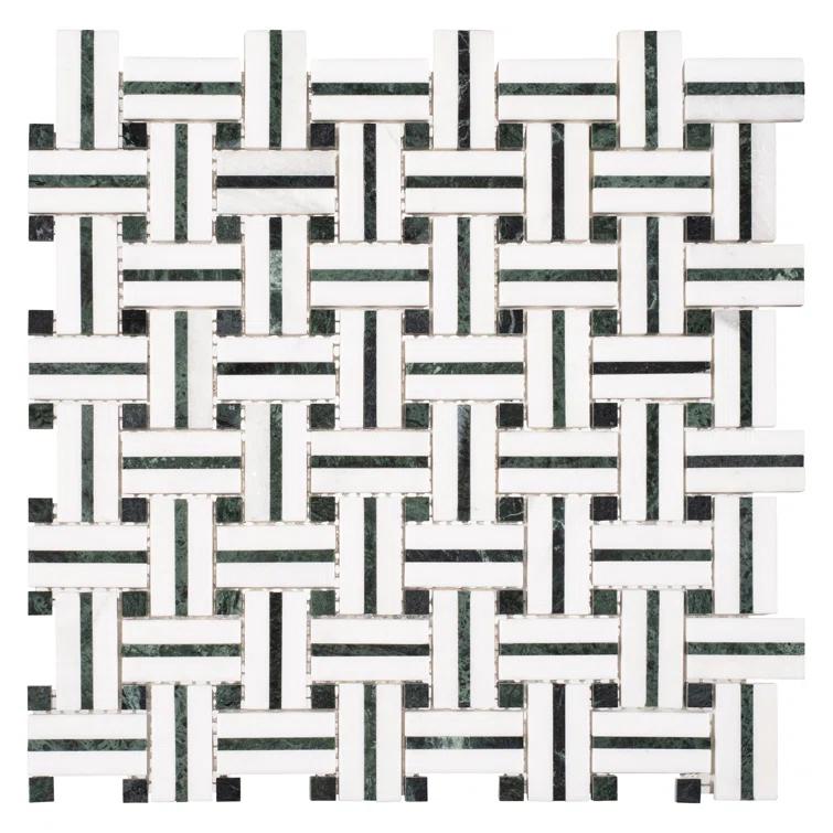 Fabrique 1-in. x 2-in. Basketweave Marble Look Polished Natural Stone Wall & Floor Mosaic Tile