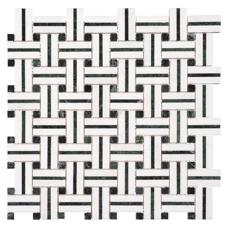Fabrique 1-in. x 2-in. Basketweave Marble Look Polished Natural Stone Wall & Floor Mosaic Tile