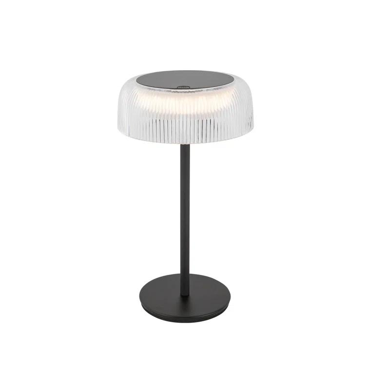 Brilla Cordless Black LED Table Lamp with Ribbed Acrylic Shade