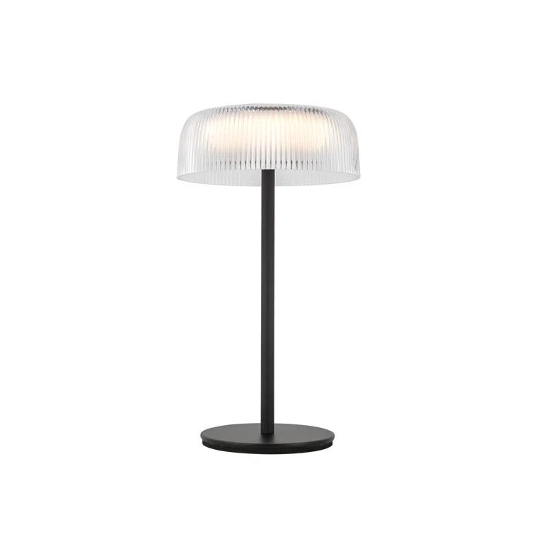 Brilla Cordless Black LED Table Lamp with Ribbed Acrylic Shade