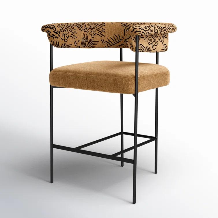 Camel Rayon Upholstered Counter Stool with Matte Black Metal Frame