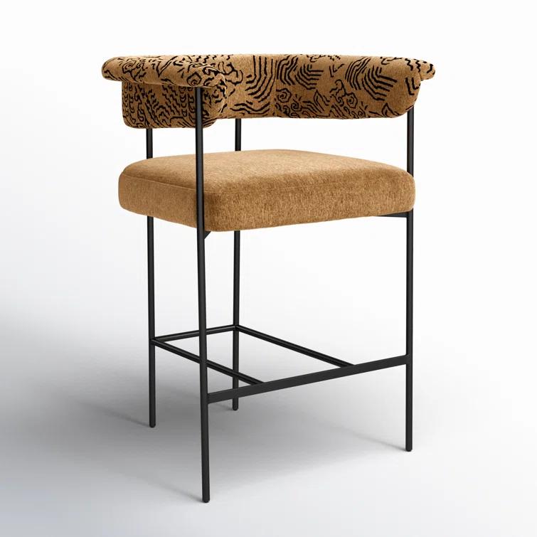 Camel Rayon Upholstered Counter Stool with Matte Black Metal Frame