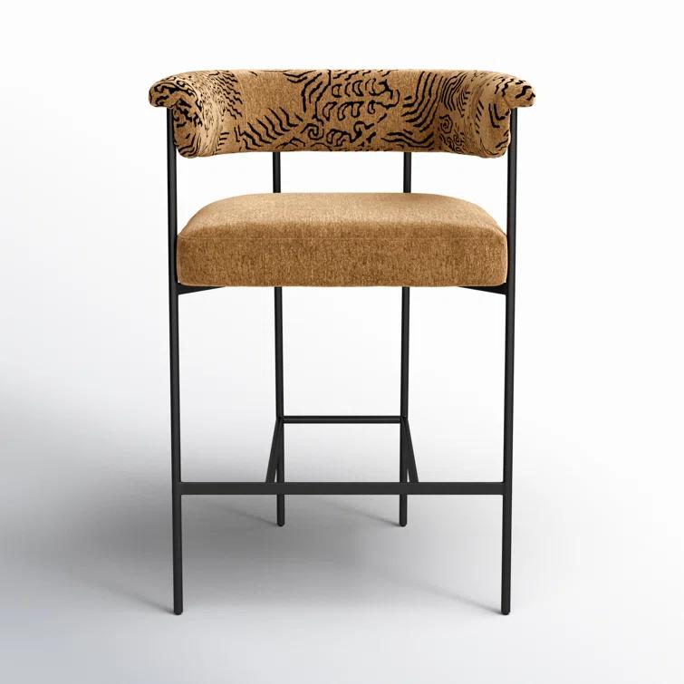 Camel Rayon Upholstered Counter Stool with Matte Black Metal Frame