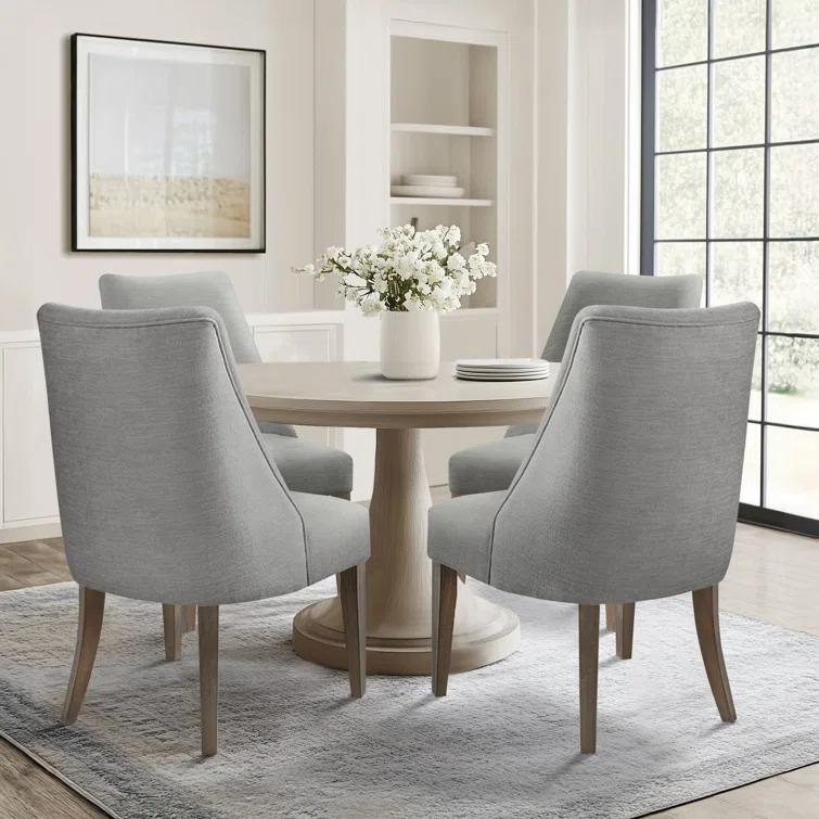 Martha Stewart Winfield Upholstered Dining Chairs – Curved Back, Distressed Wood Legs, Farmhouse Style