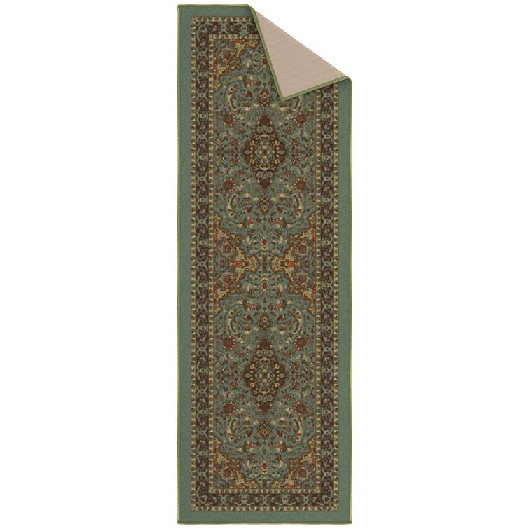 Ottohome Non-Slip Medallion Oriental Area Rug For Living Room, Hallway, Entryway Rug, Dark Red