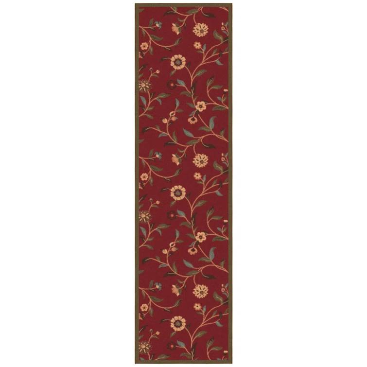 Ottohome Non-Slip Floral Leaves Area Rug For Living Room, Hallway, Entryway Rug, Dark Red