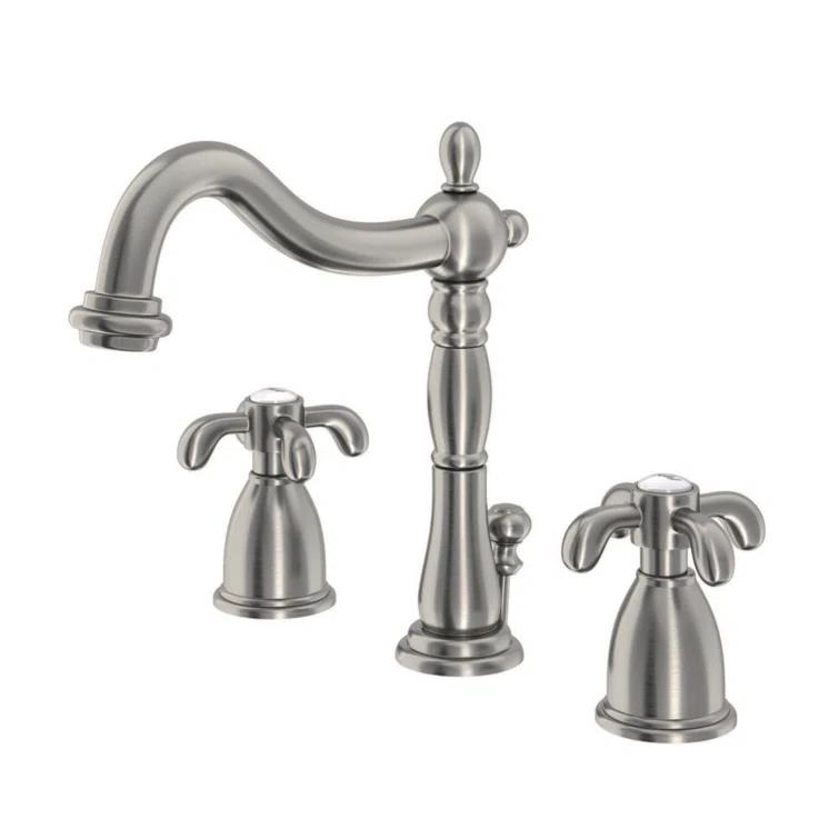 Kingston Brass French Country Two-Handle 3-Hole Deck Mount Widespread Bathroom Faucet with Pop-Up Drain