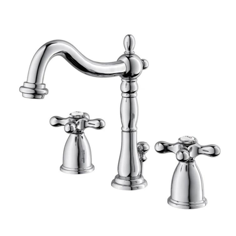 Kingston Brass Heritage Two-Handle 3-Hole Deck Mount Widespread Bathroom Faucet with Pop-Up Drain
