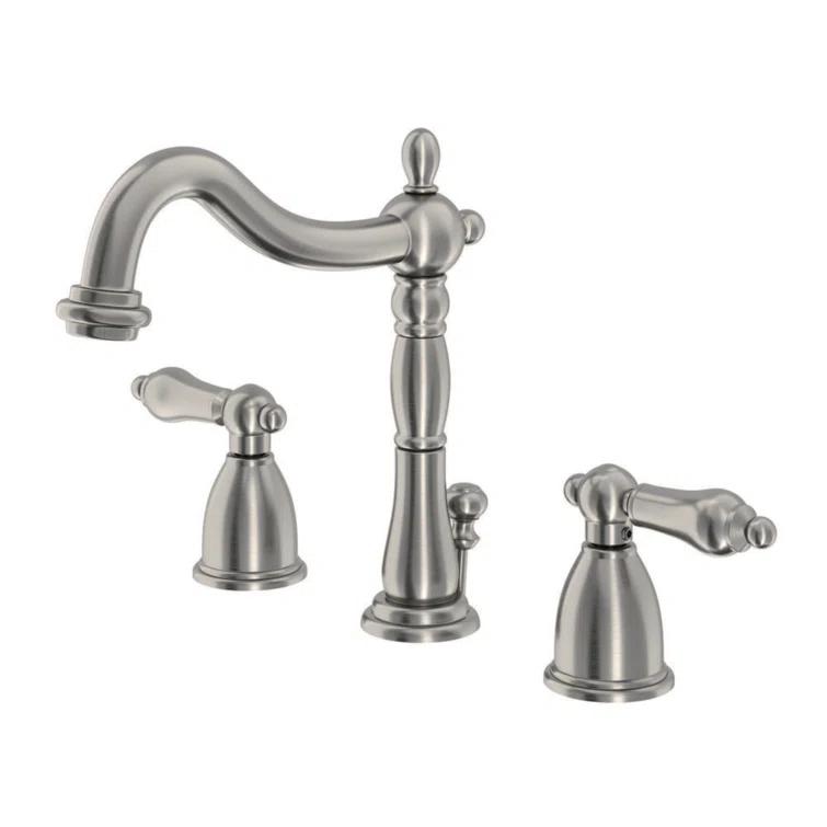 Kingston Brass Heritage Two-Handle 3-Hole Deck Mount Widespread Bathroom Faucet with Pop-Up Drain