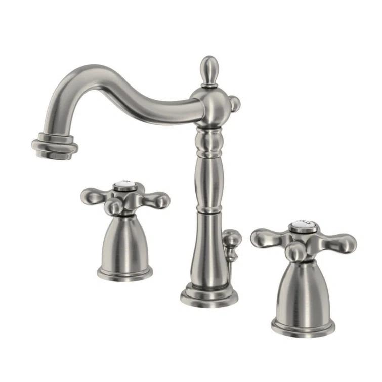 Kingston Brass Heritage Two-Handle 3-Hole Deck Mount Widespread Bathroom Faucet with Pop-Up Drain