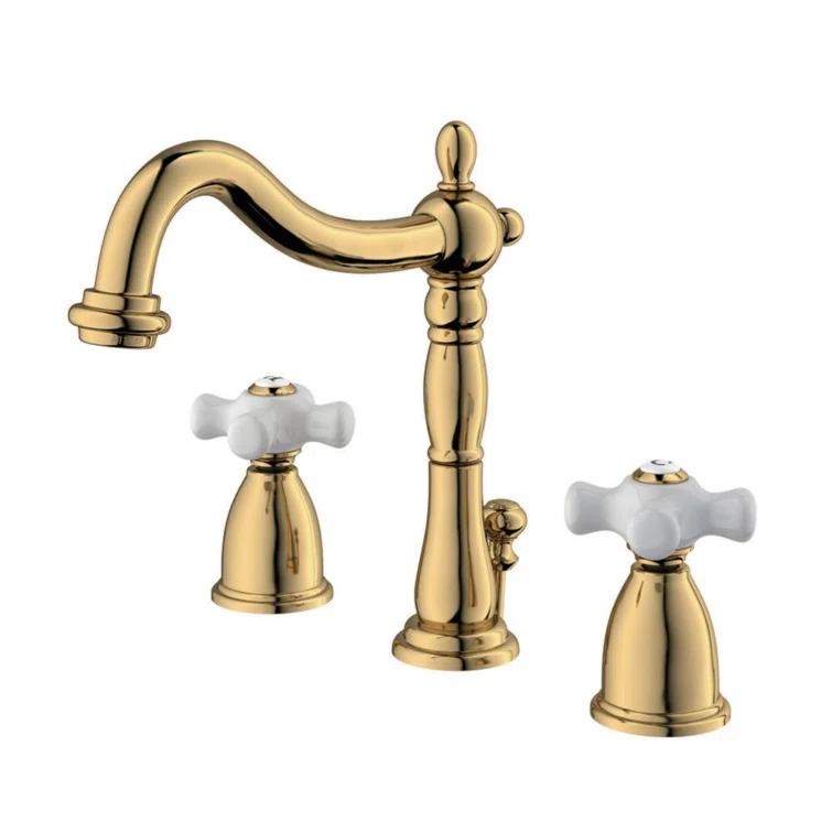 Kingston Brass Heritage Two-Handle 3-Hole Deck Mount Widespread Bathroom Faucet with Pop-Up Drain