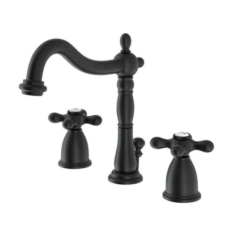 Kingston Brass Heritage Two-Handle 3-Hole Deck Mount Widespread Bathroom Faucet with Pop-Up Drain