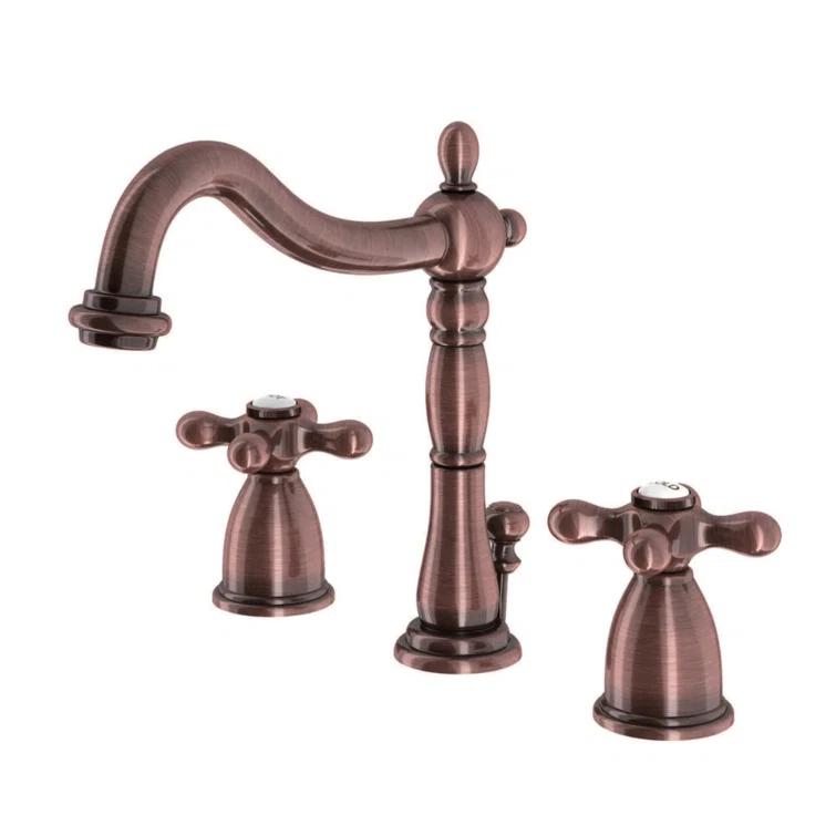 Kingston Brass Heritage Two-Handle 3-Hole Deck Mount Widespread Bathroom Faucet with Pop-Up Drain