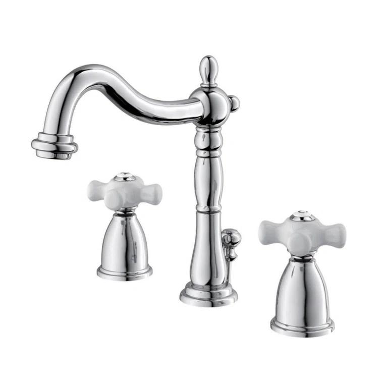 Kingston Brass Heritage Two-Handle 3-Hole Deck Mount Widespread Bathroom Faucet with Pop-Up Drain