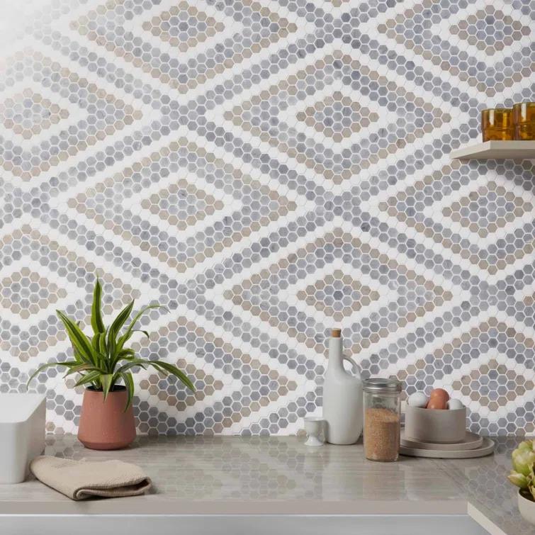 Hyperion 15.03'' W x 17.36'' L Marble Tile Mosaic Sheet