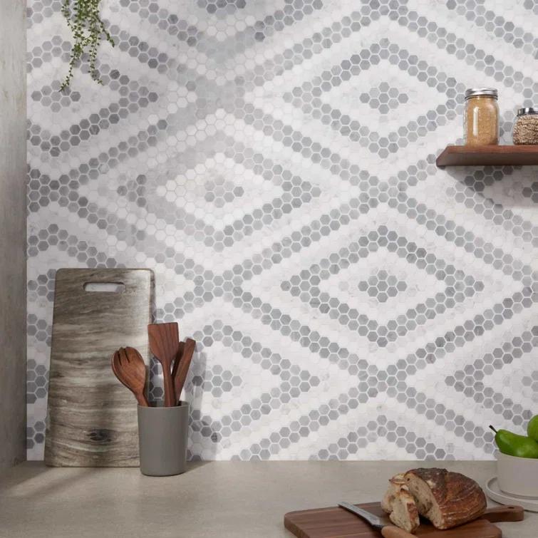 Hyperion 15.03'' W x 17.36'' L Marble Tile Mosaic Sheet