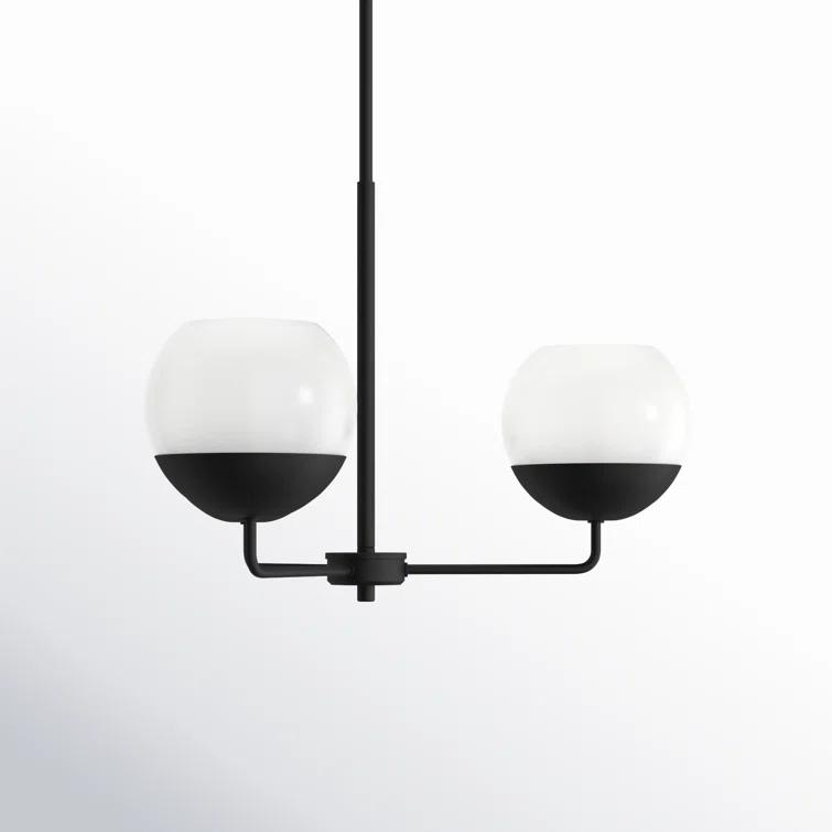 Midnight Black Steel Chandelier with Milk Glass Shades