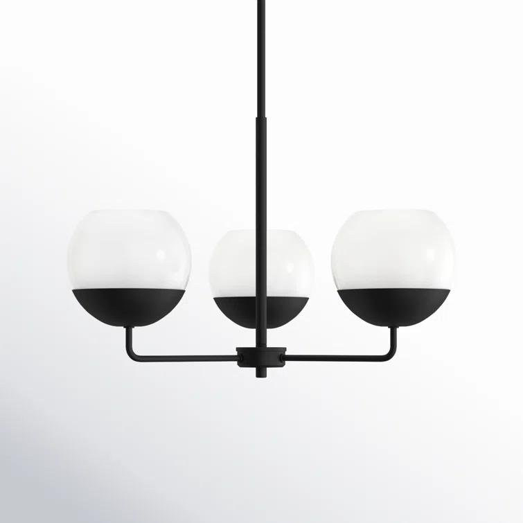 Midnight Black Steel Chandelier with Milk Glass Shades