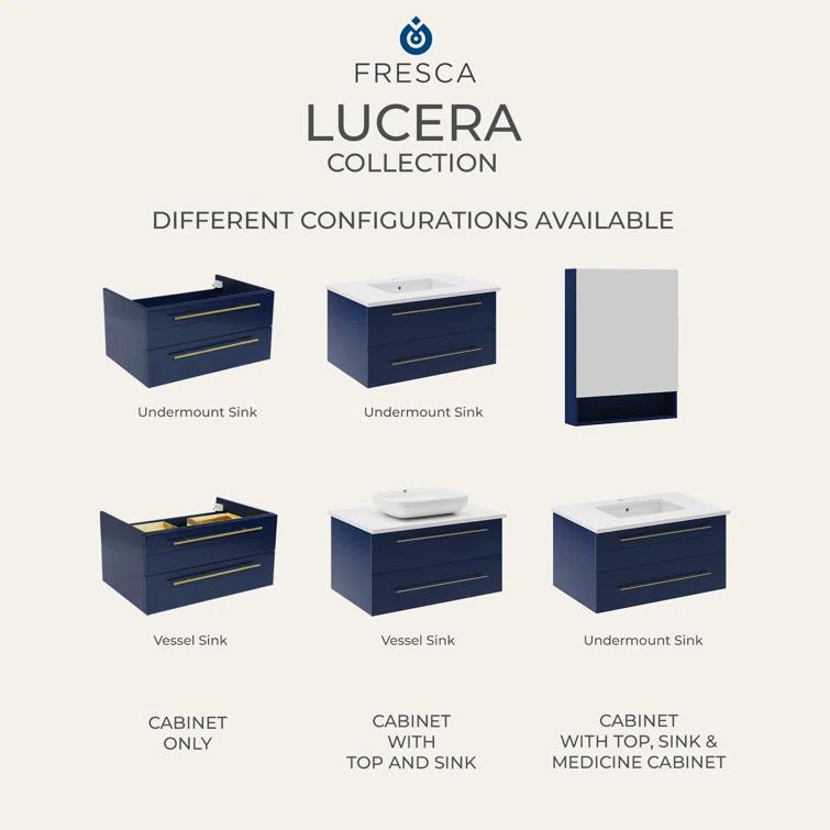 Lucera 36" Wall Mount Single Vessel Sink Right Version Bathroom Vanity with Medicine Cabinet