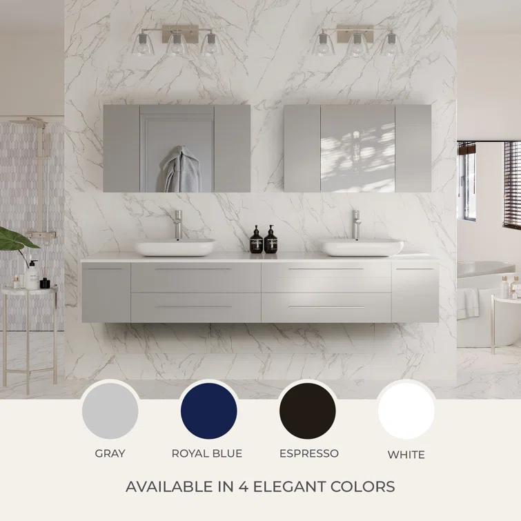 Fresca Lucera 60" Wall Mount Double Sink Modern Bathroom Vanity with Top and Vessel Sinks