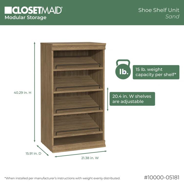 Modular Storage 21.38" W Shoe Shelf Unit with 4 Shelves