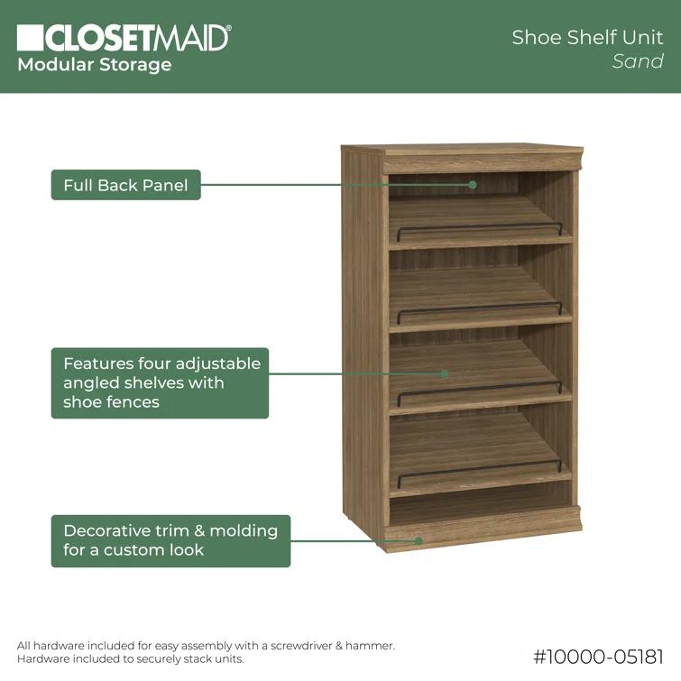 Modular Storage 21.38" W Shoe Shelf Unit with 4 Shelves
