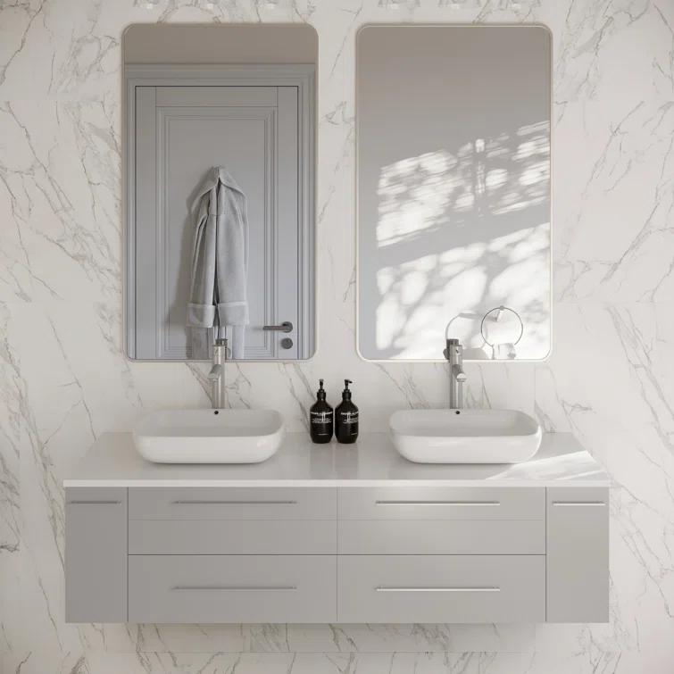 Fresca Lucera 60" Wall Mount Double Sink Modern Bathroom Vanity with Top and Vessel Sinks