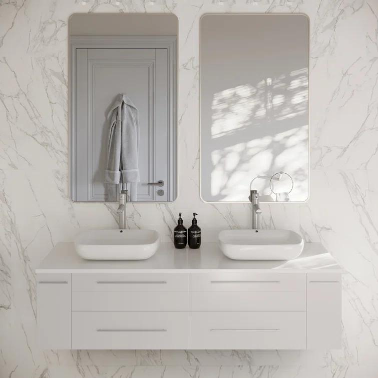 Fresca Lucera 60" Wall Mount Double Sink Modern Bathroom Vanity with Top and Vessel Sinks