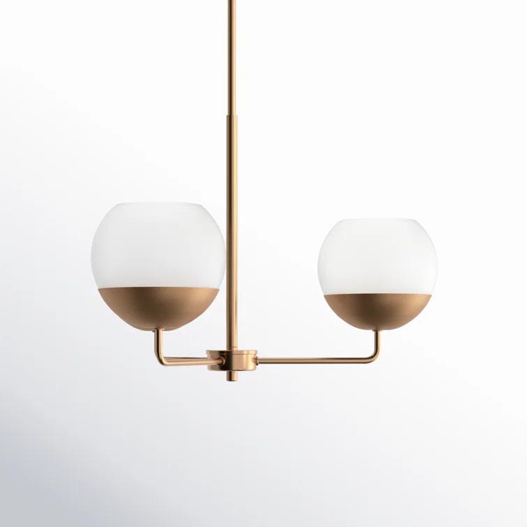Alvin Satin Brass and Milk Glass 3-Light Chandelier